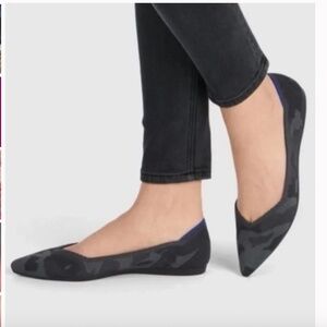 Rothy's THE POINT Black Gray Camo Print Pointed Flat Shoes Women Size 9.5